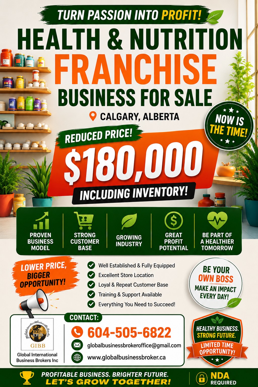 HEALTH & NUTRITION FRANCHISE BUSINESS FOR SALE